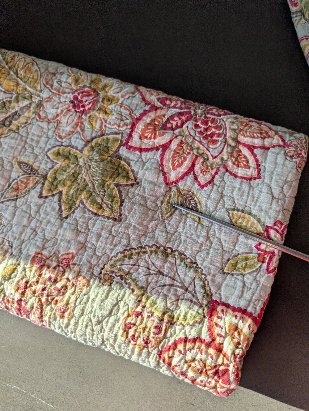 Waverly Floral Green Pink Botanical Quilted Coverlet Bed Spread Size 84